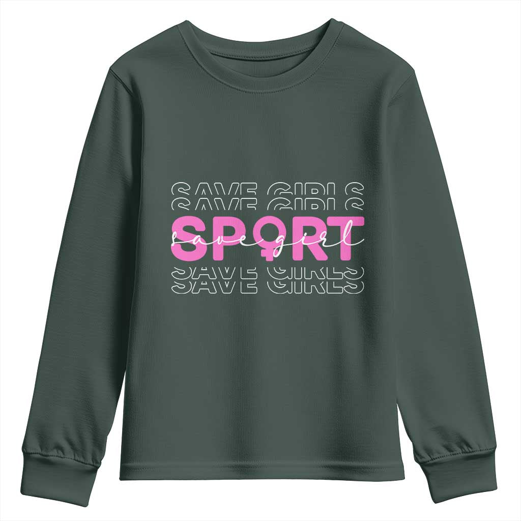 Save Girls Sports Youth Sweatshirt Feminist Body Positivity Inclusive Equality TS10 Dark Forest Green Print Your Wear