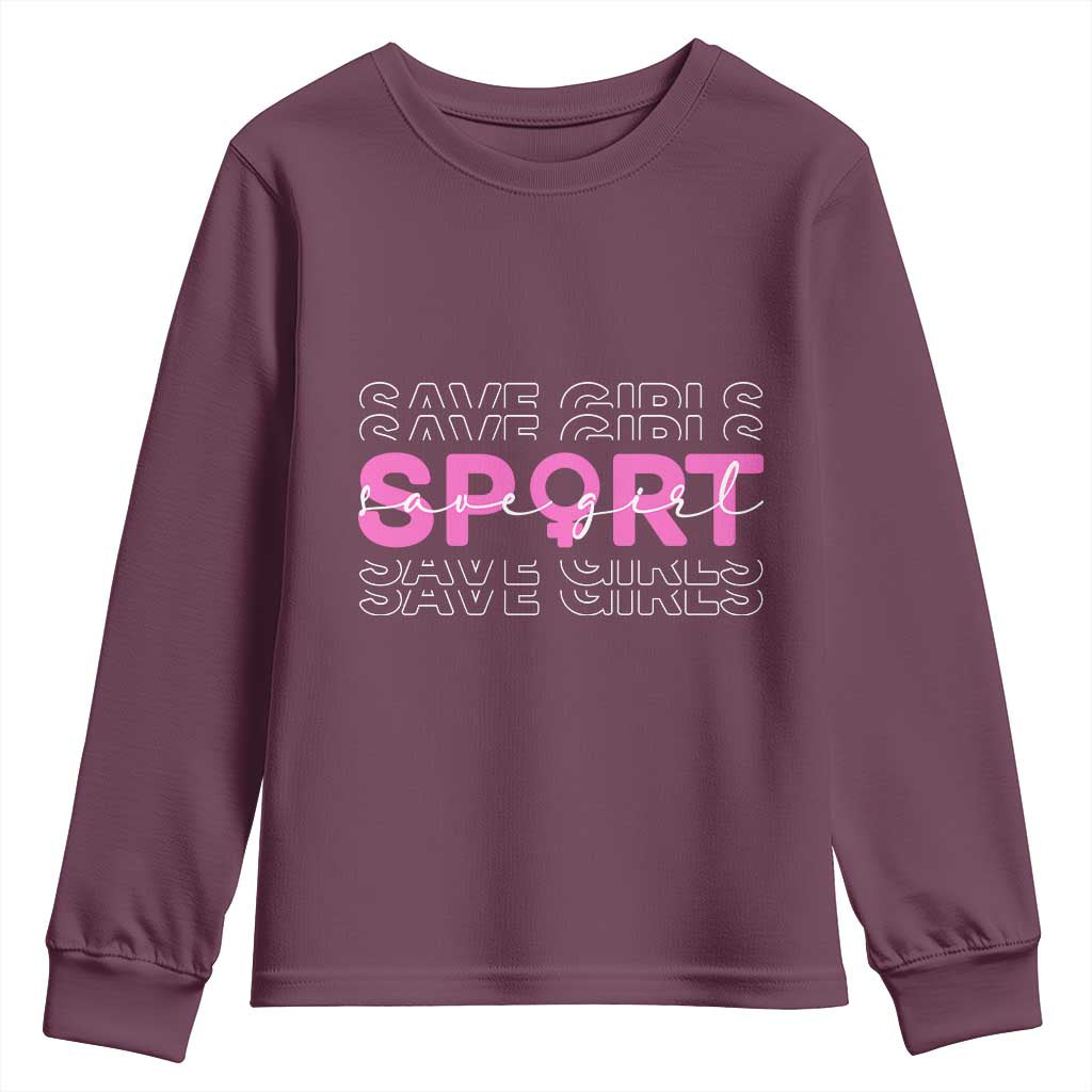 Save Girls Sports Youth Sweatshirt Feminist Body Positivity Inclusive Equality TS10 Maroon Print Your Wear