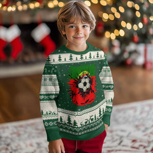Portugal Soccer Ugly Christmas Sweater Portuguese Flag Soccer Ball Futebol TS10 Forest Green Beige Print Your Wear