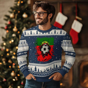 Portugal Soccer Ugly Christmas Sweater Portuguese Flag Soccer Ball Futebol TS10 Navy Beige Print Your Wear