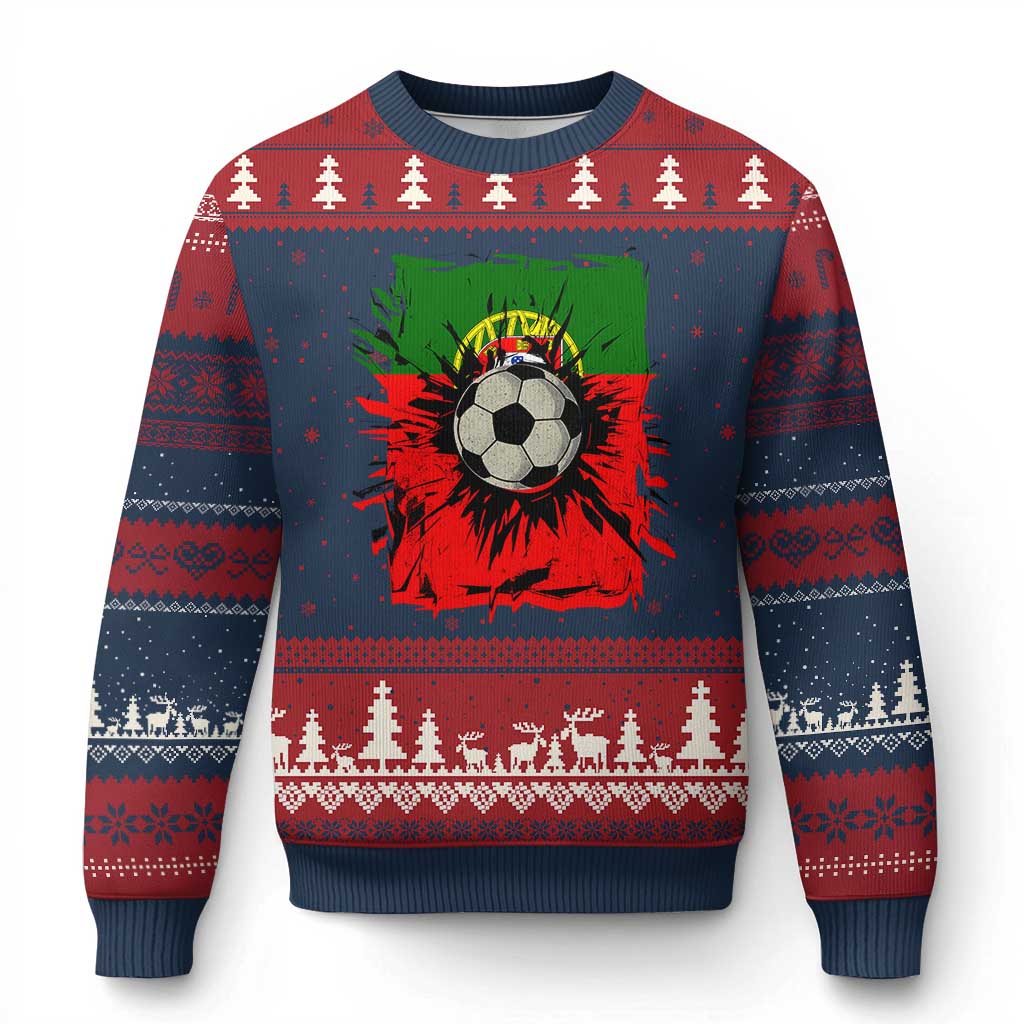 Portugal Soccer Ugly Christmas Sweater Portuguese Flag Soccer Ball Futebol TS10 Navy Red Print Your Wear