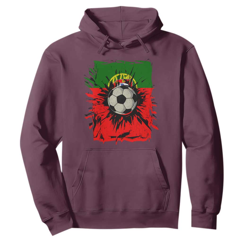 Portugal Soccer Hoodie Portuguese Flag Soccer Ball Futebol TS10 Maroon Print Your Wear