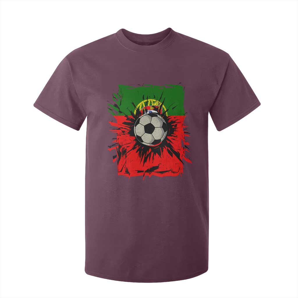 Portugal Soccer T Shirt For Kid Portuguese Flag Soccer Ball Futebol TS10 Maroon Print Your Wear
