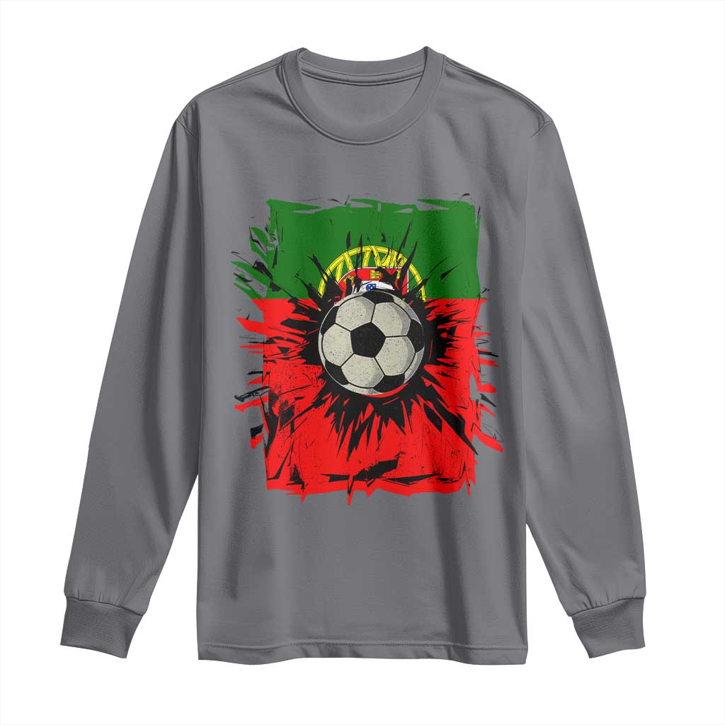 Portugal Soccer Long Sleeve Shirt Portuguese Flag Soccer Ball Futebol TS10 Charcoal Print Your Wear