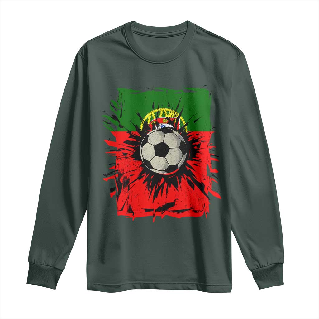 Portugal Soccer Long Sleeve Shirt Portuguese Flag Soccer Ball Futebol TS10 Dark Forest Green Print Your Wear