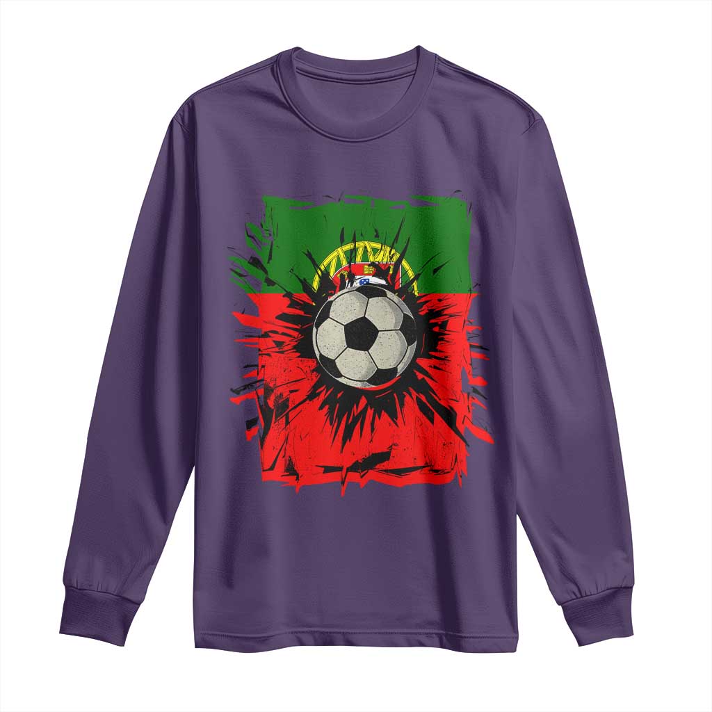 Portugal Soccer Long Sleeve Shirt Portuguese Flag Soccer Ball Futebol TS10 Purple Print Your Wear