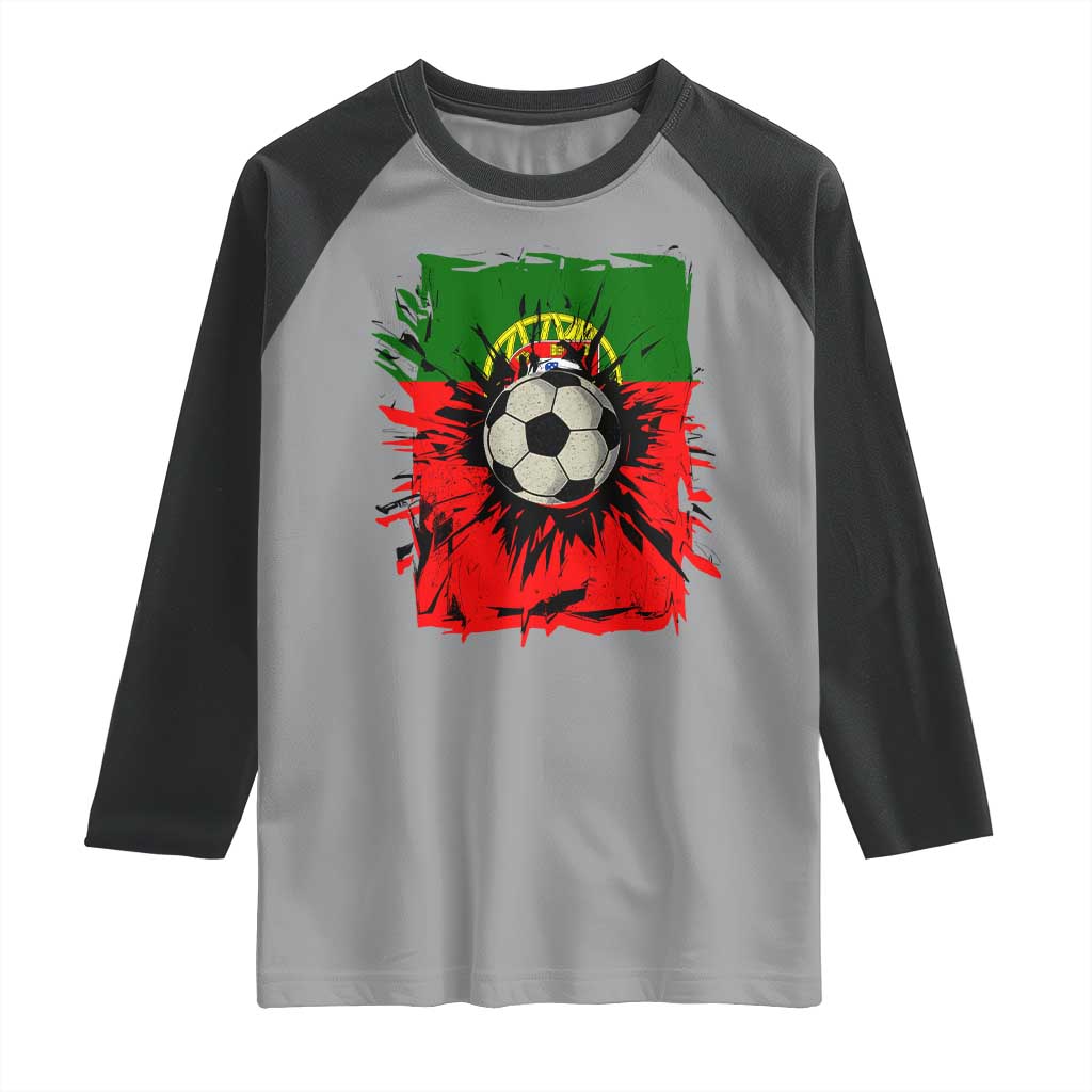 Portugal Soccer Raglan Shirt Portuguese Flag Soccer Ball Futebol TS10 Sport Gray Black Print Your Wear
