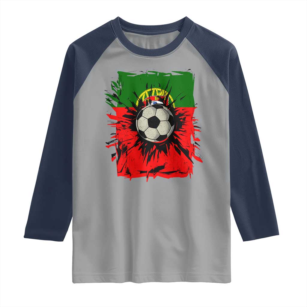 Portugal Soccer Raglan Shirt Portuguese Flag Soccer Ball Futebol TS10 Sport Gray Navy Print Your Wear