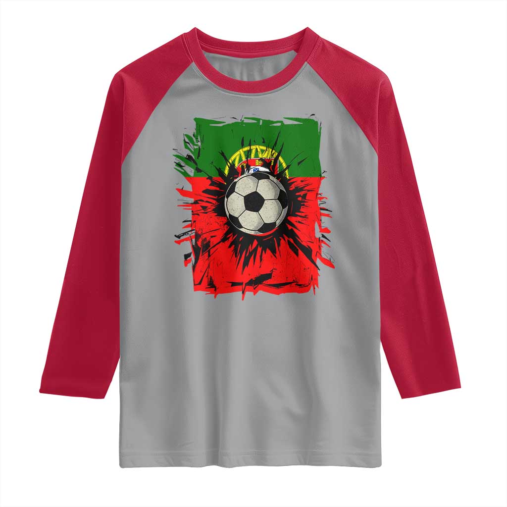 Portugal Soccer Raglan Shirt Portuguese Flag Soccer Ball Futebol TS10 Sport Gray Red Print Your Wear