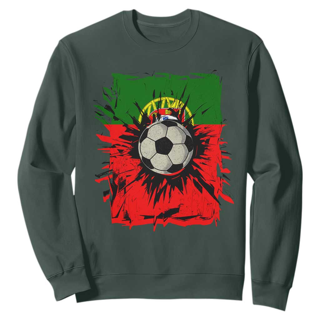 Portugal Soccer Sweatshirt Portuguese Flag Soccer Ball Futebol TS10 Dark Forest Green Print Your Wear
