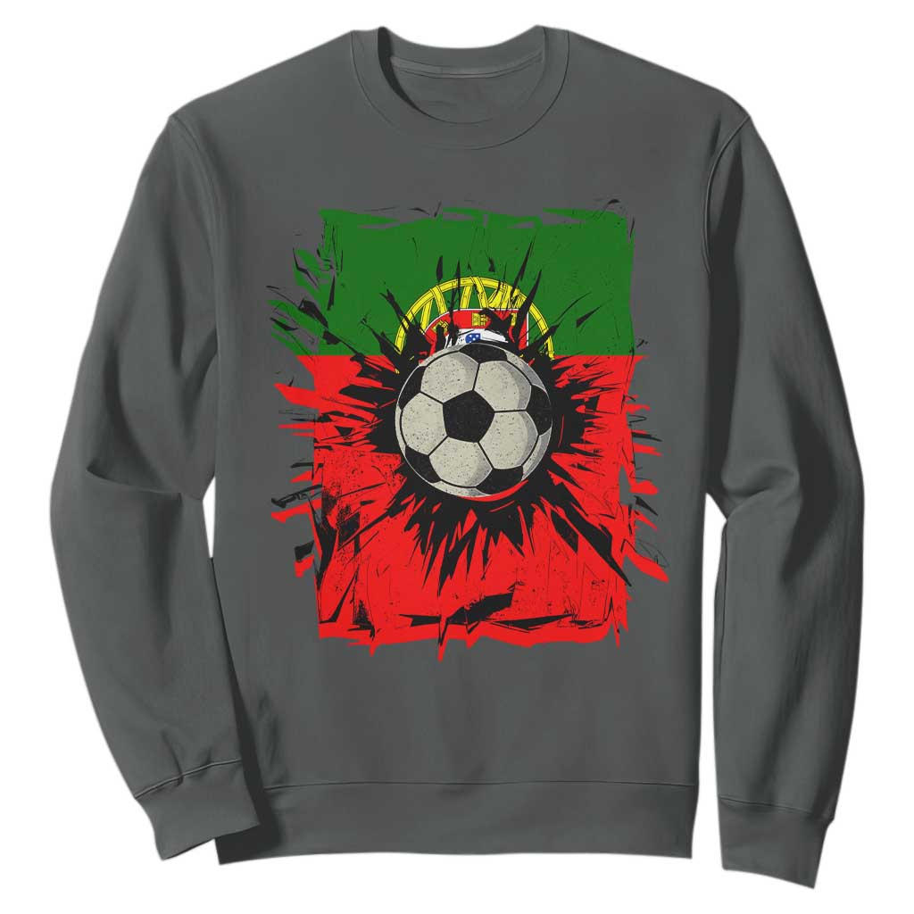 Portugal Soccer Sweatshirt Portuguese Flag Soccer Ball Futebol TS10 Dark Heather Print Your Wear