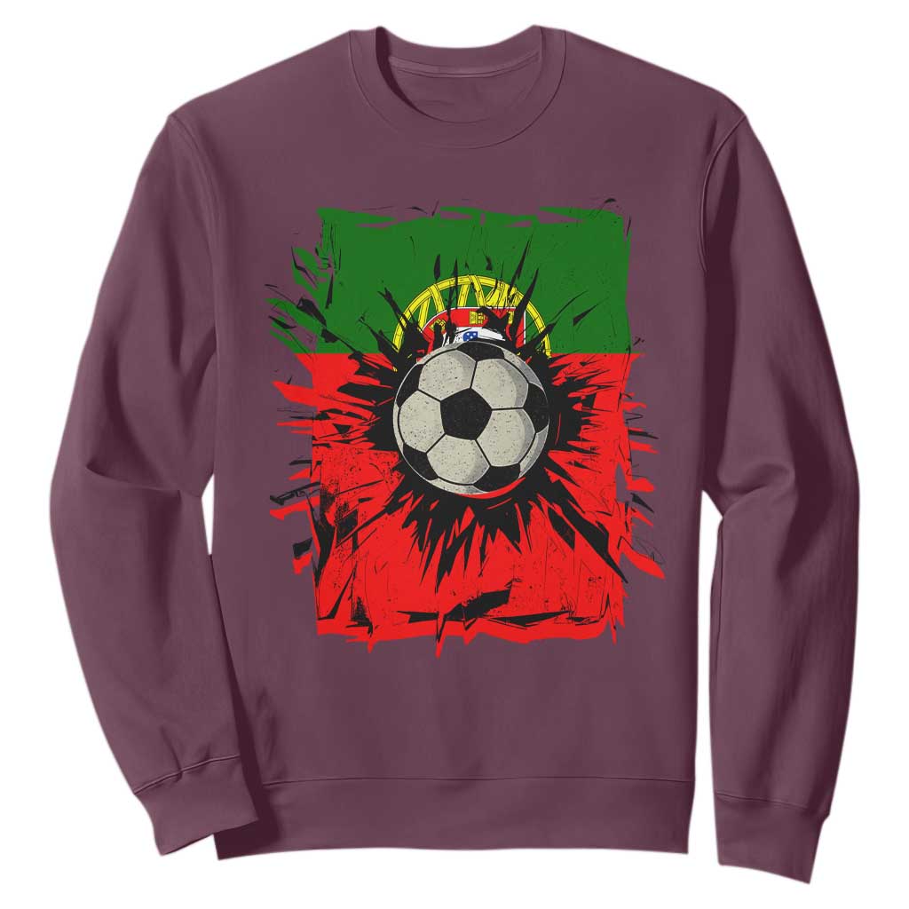 Portugal Soccer Sweatshirt Portuguese Flag Soccer Ball Futebol TS10 Maroon Print Your Wear