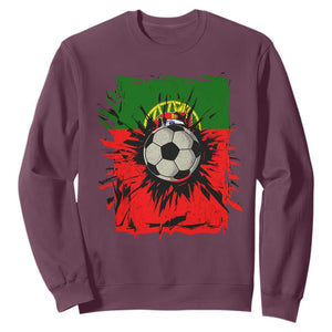 Portugal Soccer Sweatshirt Portuguese Flag Soccer Ball Futebol TS10 Maroon Print Your Wear