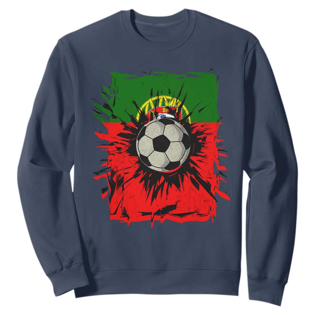 Portugal Soccer Sweatshirt Portuguese Flag Soccer Ball Futebol TS10 Navy Print Your Wear