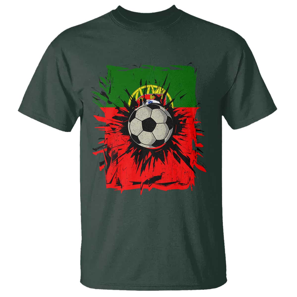 Portugal Soccer T Shirt Portuguese Flag Soccer Ball Futebol TS10 Dark Forest Green Print Your Wear