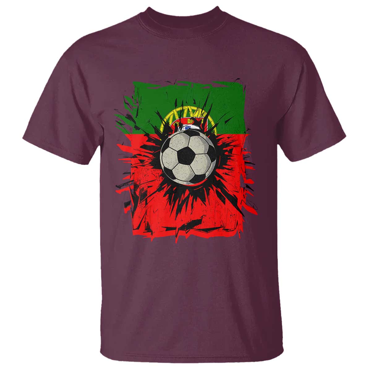 Portugal Soccer T Shirt Portuguese Flag Soccer Ball Futebol TS10 Maroon Print Your Wear
