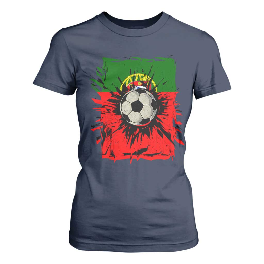 Portugal Soccer T Shirt For Women Portuguese Flag Soccer Ball Futebol TS10 Navy Print Your Wear