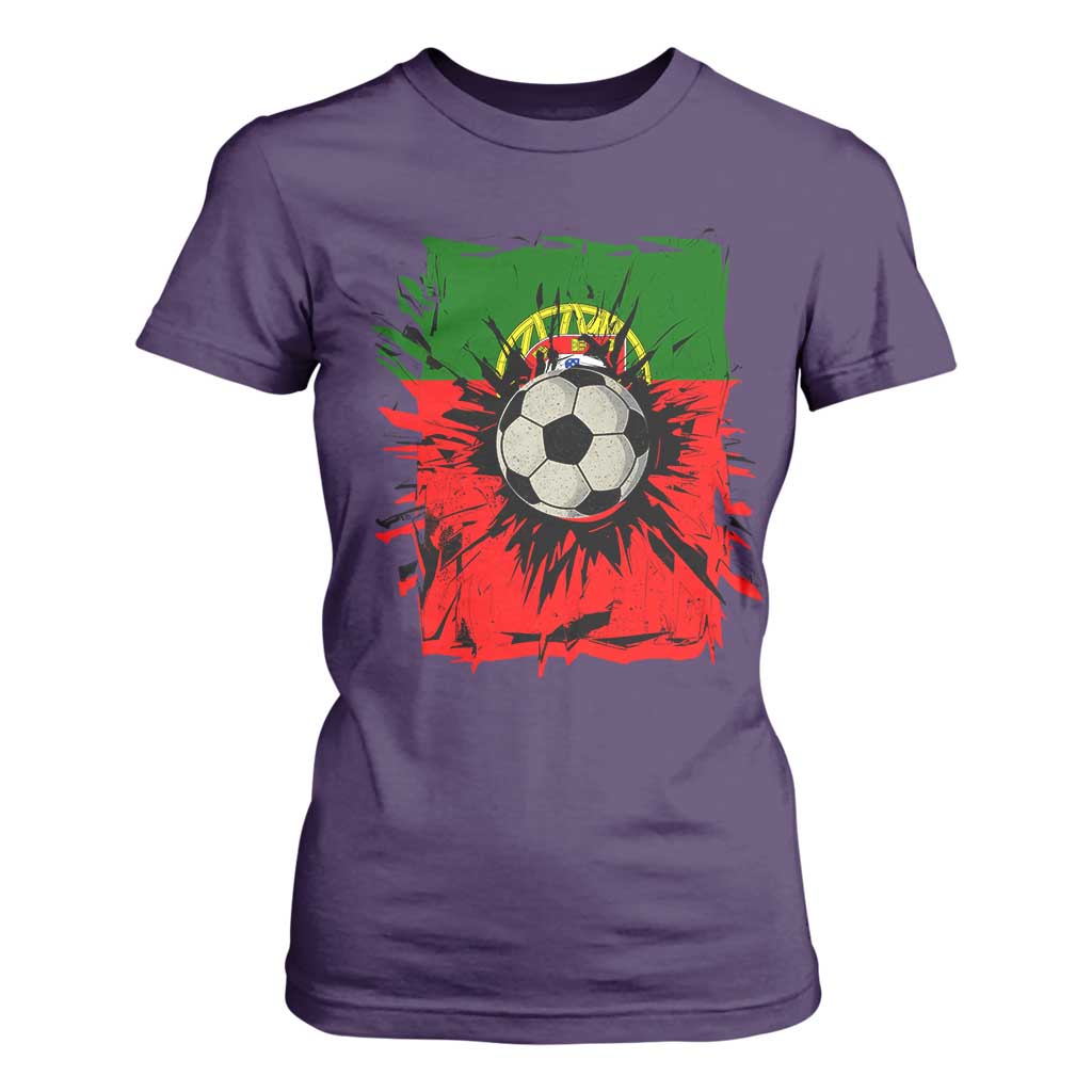 Portugal Soccer T Shirt For Women Portuguese Flag Soccer Ball Futebol TS10 Purple Print Your Wear