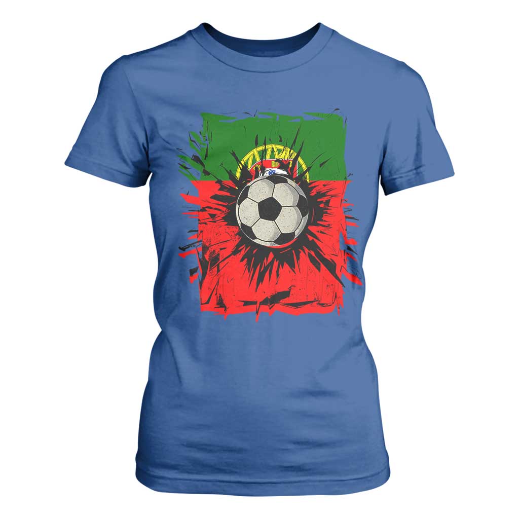 Portugal Soccer T Shirt For Women Portuguese Flag Soccer Ball Futebol TS10 Royal Blue Print Your Wear