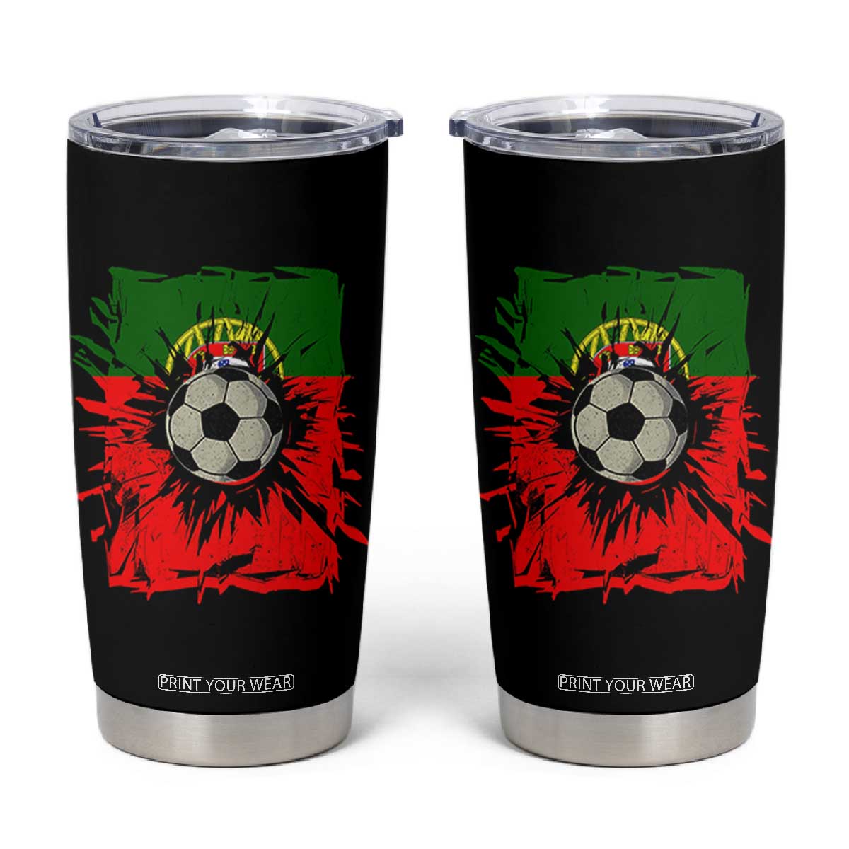 Portugal Soccer Tumbler Cup Portuguese Flag Soccer Ball Futebol TS10 Black Print Your Wear