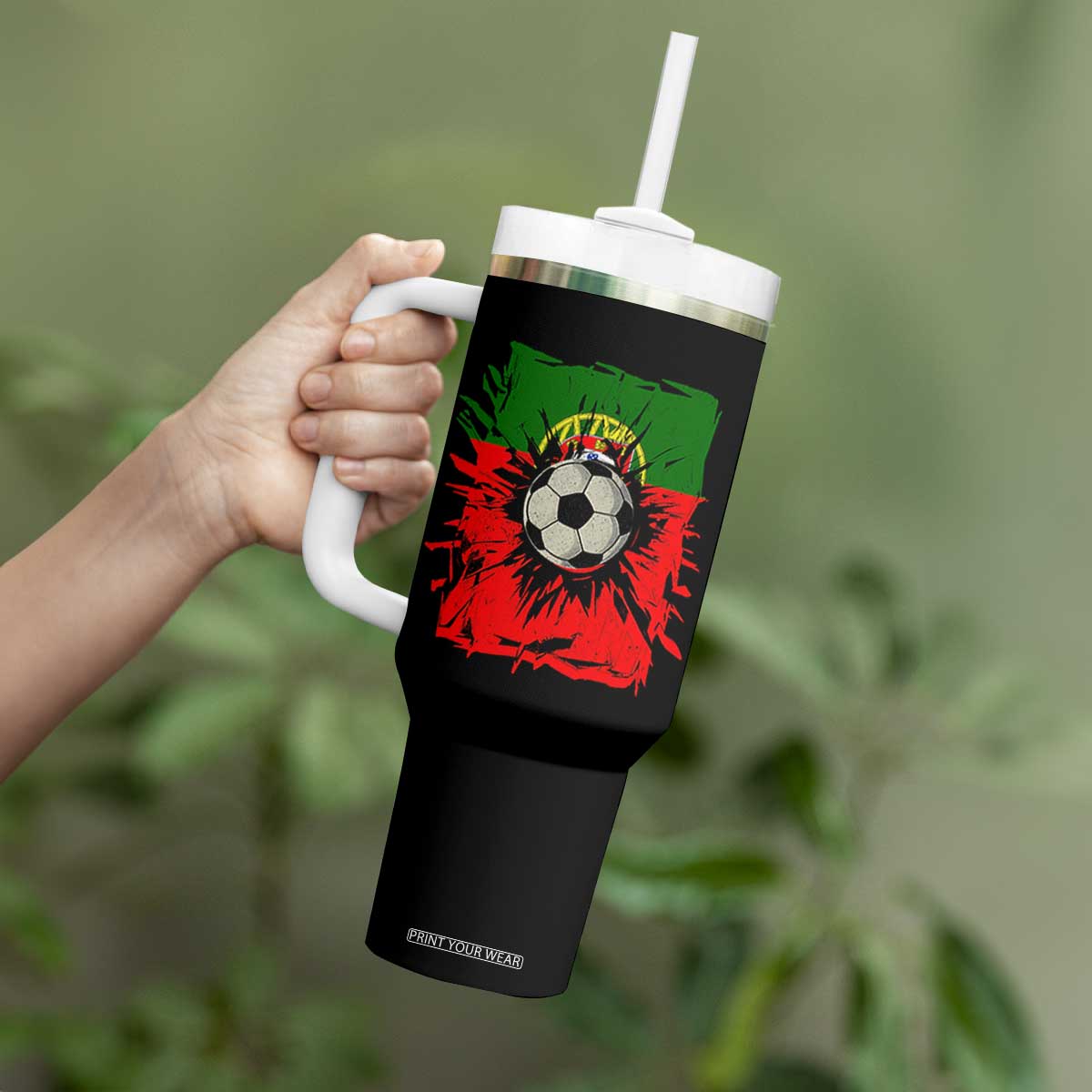 Portugal Soccer Tumbler With Handle Portuguese Flag Soccer Ball Futebol TS10 Print Your Wear
