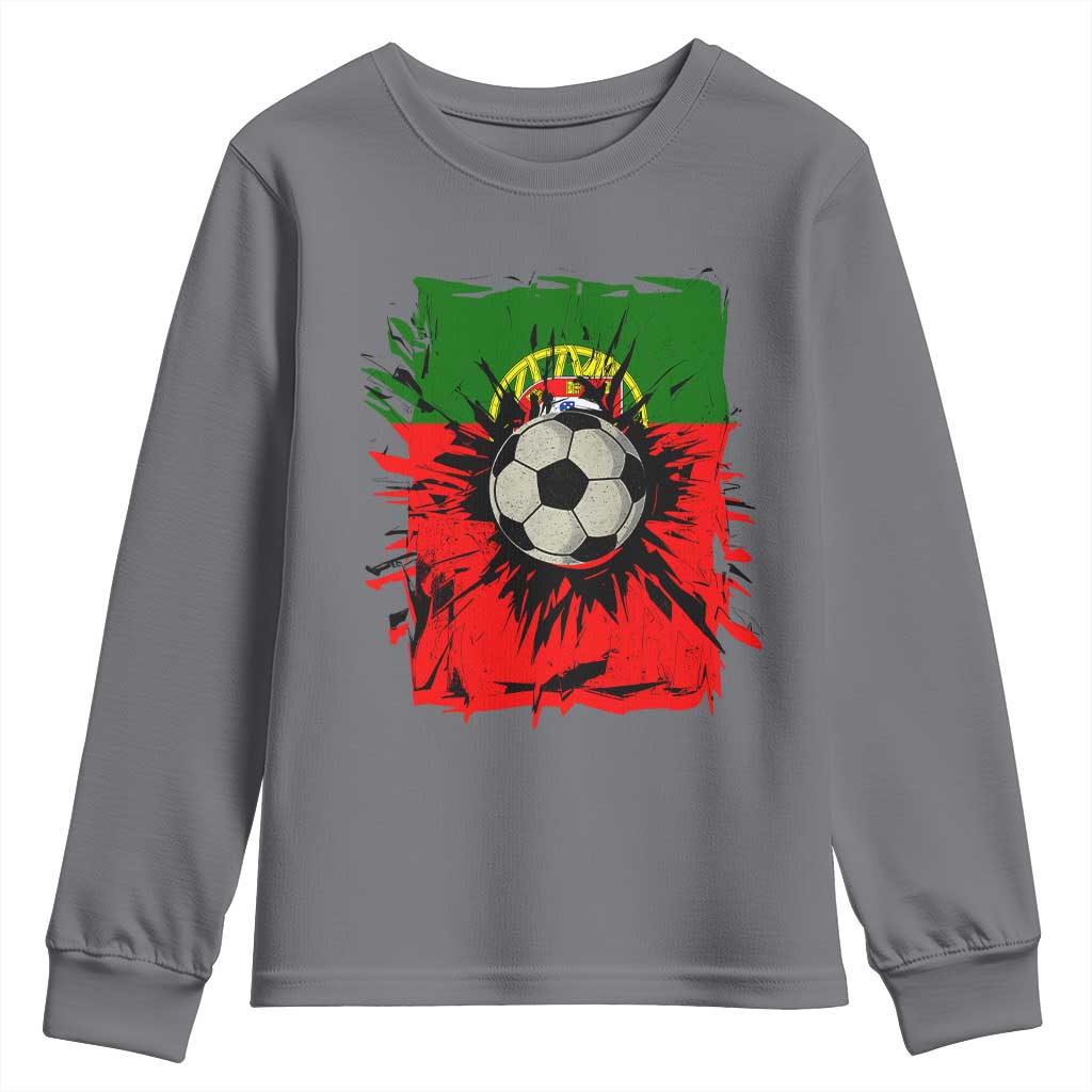 Portugal Soccer Youth Sweatshirt Portuguese Flag Soccer Ball Futebol TS10 Charcoal Print Your Wear