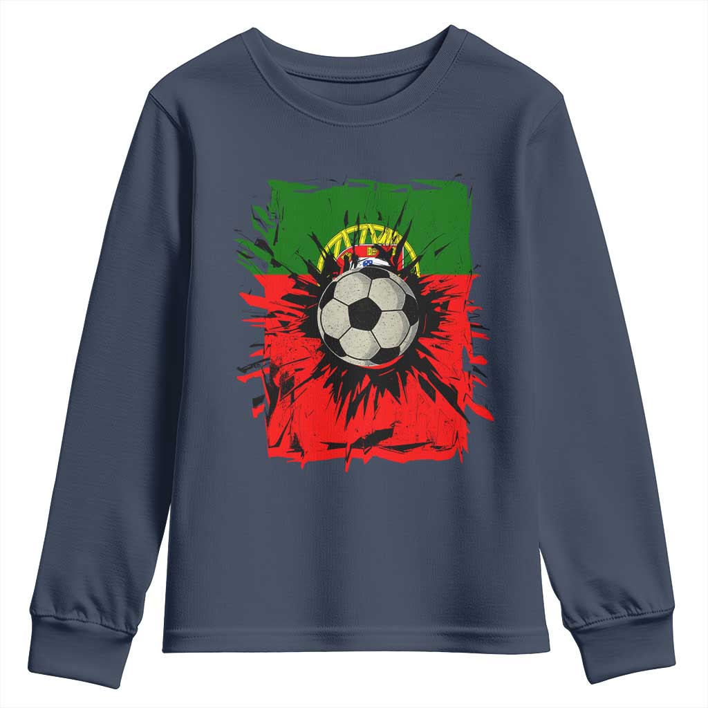 Portugal Soccer Youth Sweatshirt Portuguese Flag Soccer Ball Futebol TS10 Navy Print Your Wear