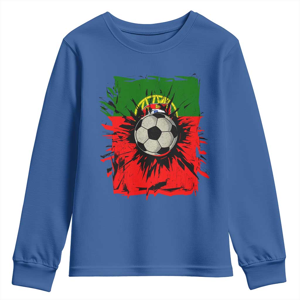 Portugal Soccer Youth Sweatshirt Portuguese Flag Soccer Ball Futebol TS10 Royal Blue Print Your Wear