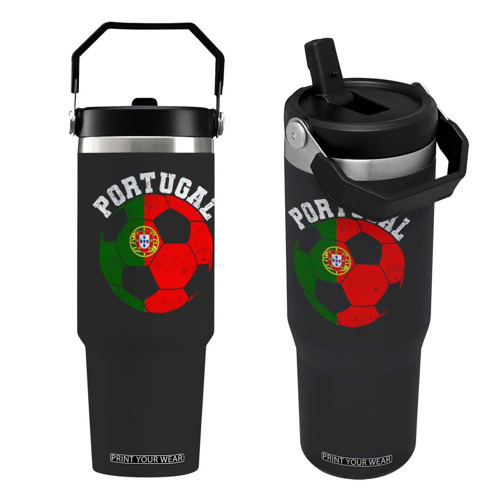 Portugal Soccer Flip Straw Tumbler Portuguese Flag Soccer Ball Futebol Football Fan TS10 One Size: 30 oz Black Print Your Wear