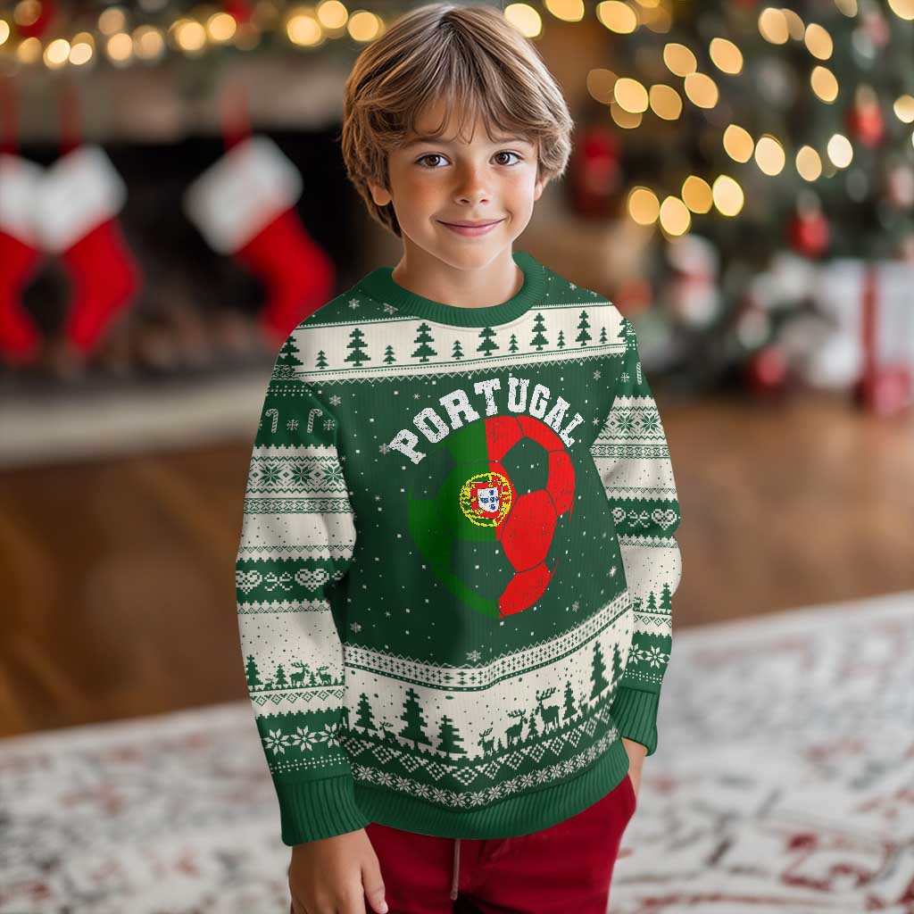 Portugal Soccer Ugly Christmas Sweater Portuguese Flag Soccer Ball Futebol Football Fan TS10 Forest Green Beige Print Your Wear