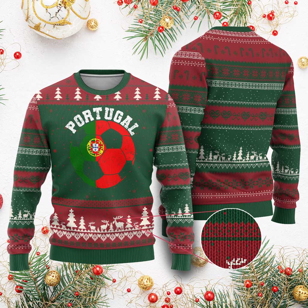 Portugal Soccer Ugly Christmas Sweater Portuguese Flag Soccer Ball Futebol Football Fan TS10 Red Green Print Your Wear