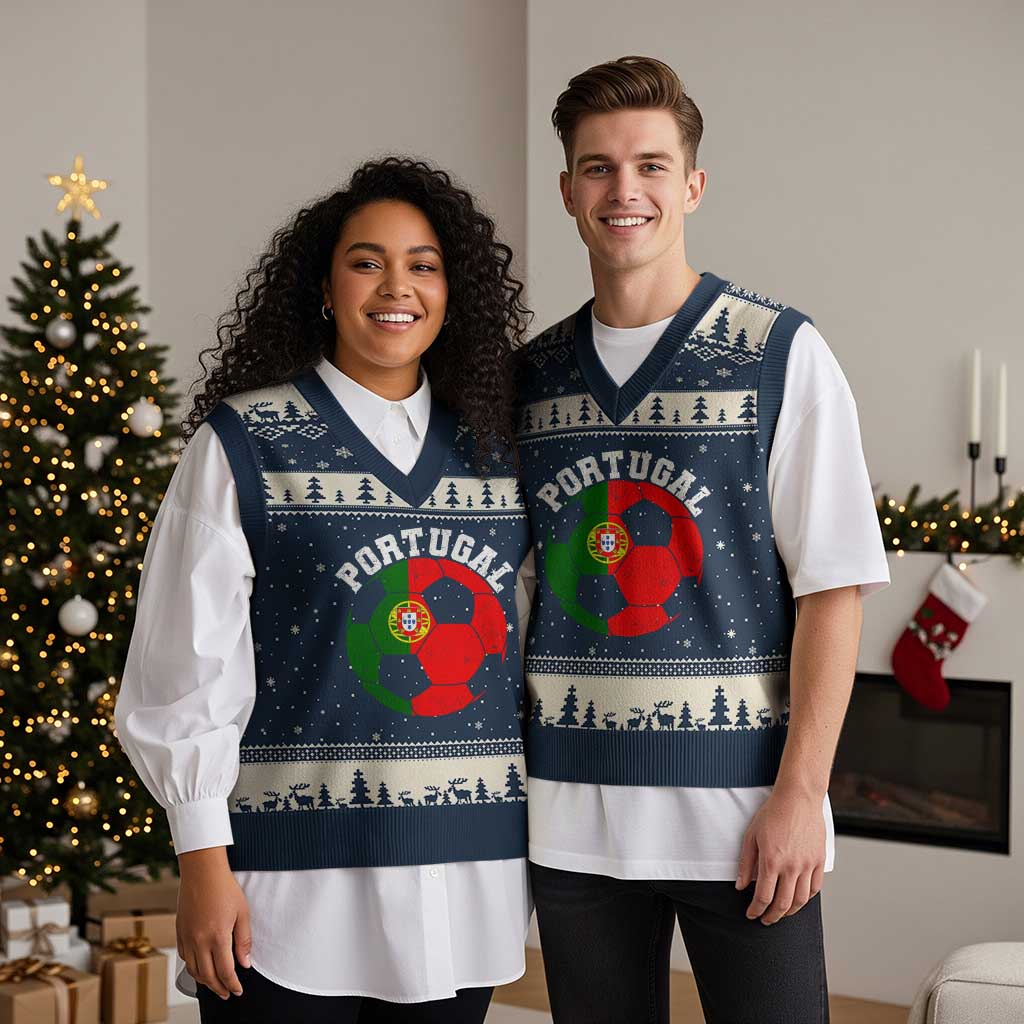 Portugal Soccer V-Neck Knit Sweater Vest Portuguese Flag Soccer Ball Futebol Football Fan TS10 Navy Beige Print Your Wear