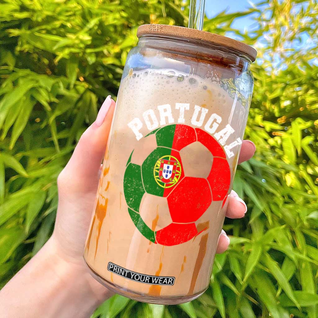 Portugal Soccer Glass Can Portuguese Flag Soccer Ball Futebol Football Fan TS10 Black Print Your Wear