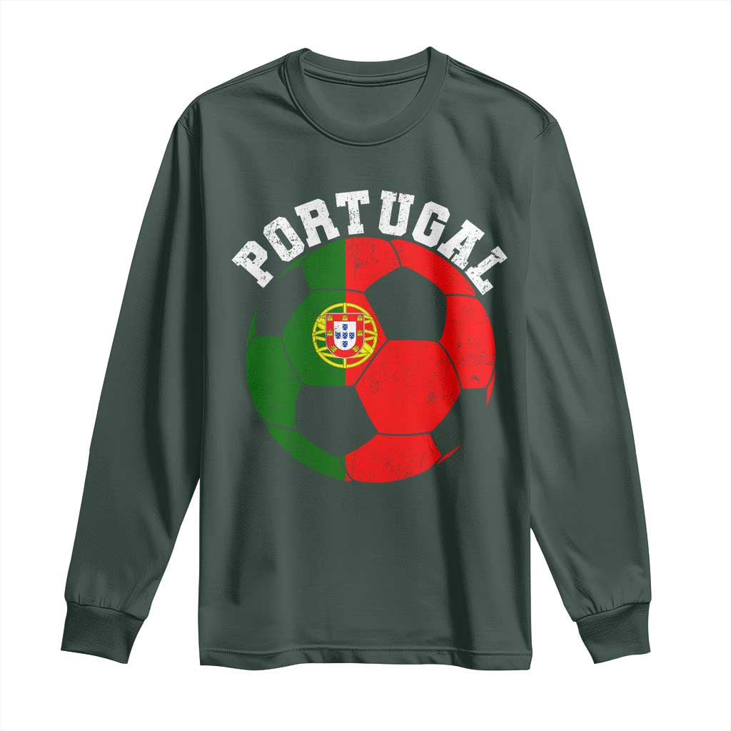 Portugal Soccer Long Sleeve Shirt Portuguese Flag Soccer Ball Futebol Football Fan TS10 Dark Forest Green Print Your Wear