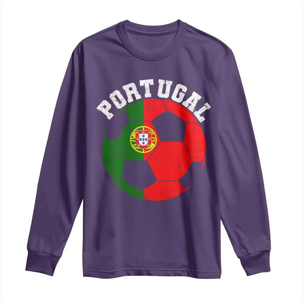 Portugal Soccer Long Sleeve Shirt Portuguese Flag Soccer Ball Futebol Football Fan TS10 Purple Print Your Wear