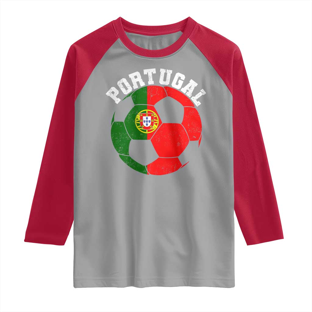Portugal Soccer Raglan Shirt Portuguese Flag Soccer Ball Futebol Football Fan TS10 Sport Gray Red Print Your Wear