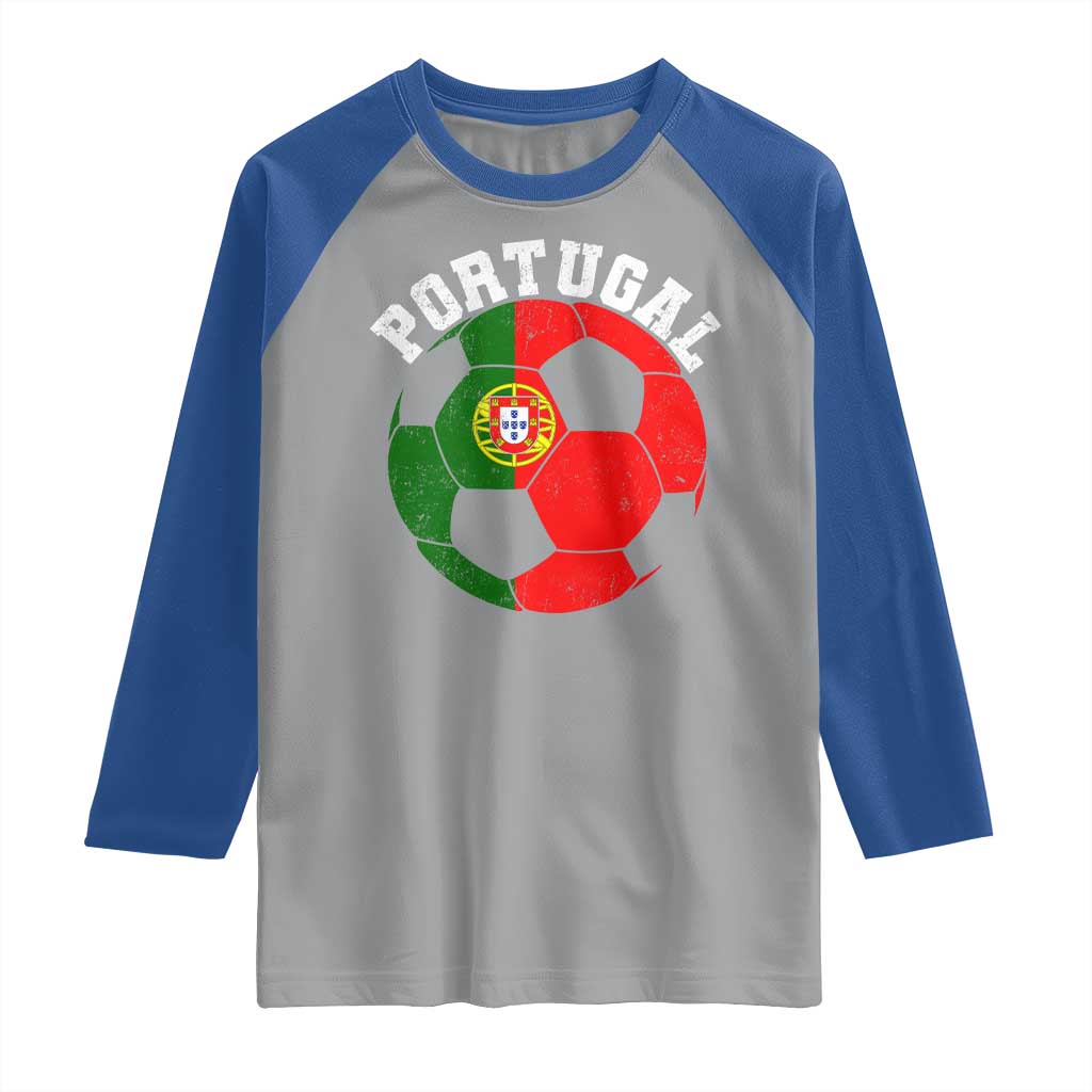 Portugal Soccer Raglan Shirt Portuguese Flag Soccer Ball Futebol Football Fan TS10 Sport Gray Royal Print Your Wear