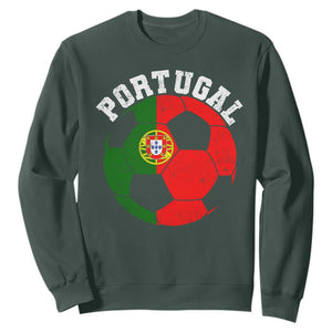 Portugal Soccer Sweatshirt Portuguese Flag Soccer Ball Futebol Football Fan TS10 Dark Forest Green Print Your Wear