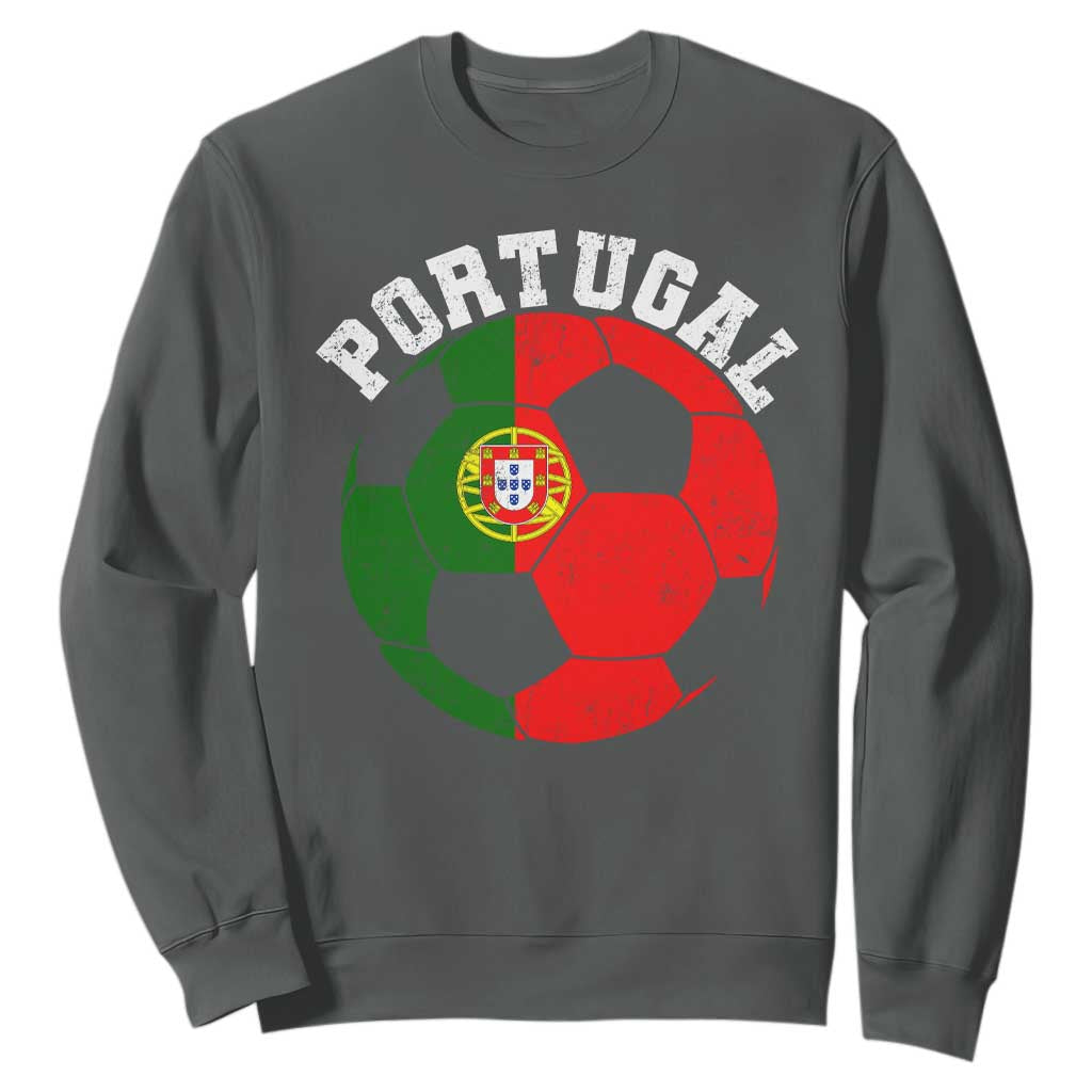 Portugal Soccer Sweatshirt Portuguese Flag Soccer Ball Futebol Football Fan TS10 Dark Heather Print Your Wear