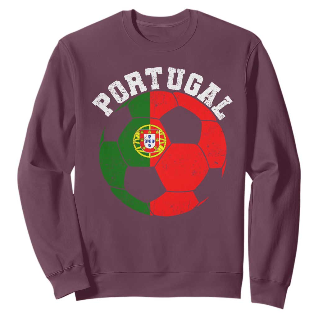Portugal Soccer Sweatshirt Portuguese Flag Soccer Ball Futebol Football Fan TS10 Maroon Print Your Wear