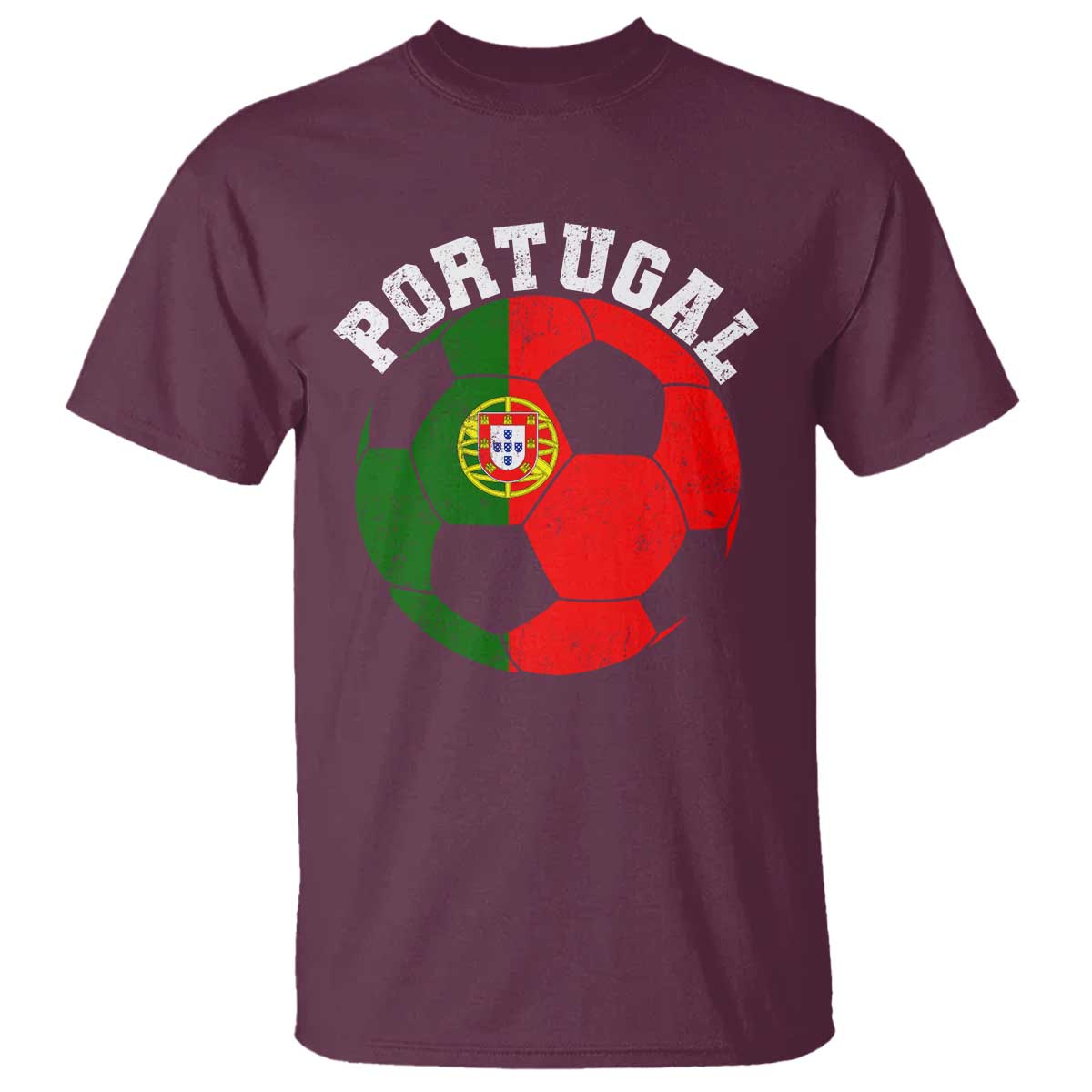 Portugal Soccer T Shirt Portuguese Flag Soccer Ball Futebol Football Fan TS10 Maroon Print Your Wear