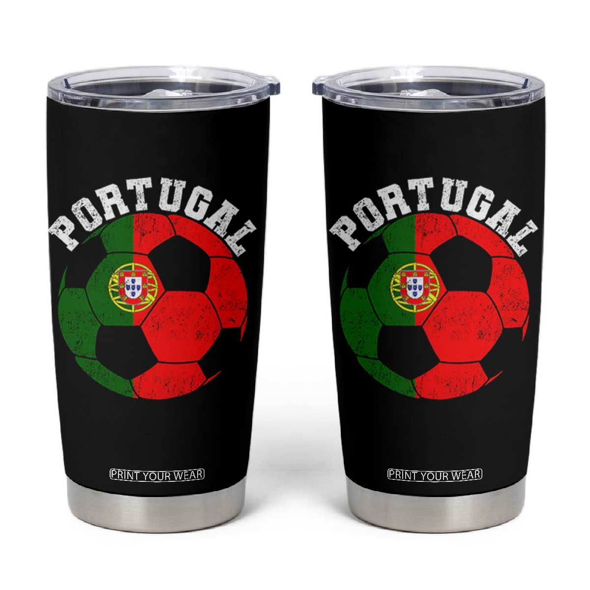 Portugal Soccer Tumbler Cup Portuguese Flag Soccer Ball Futebol Football Fan TS10 Black Print Your Wear