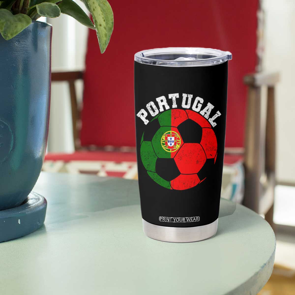 Portugal Soccer Tumbler Cup Portuguese Flag Soccer Ball Futebol Football Fan TS10 Print Your Wear