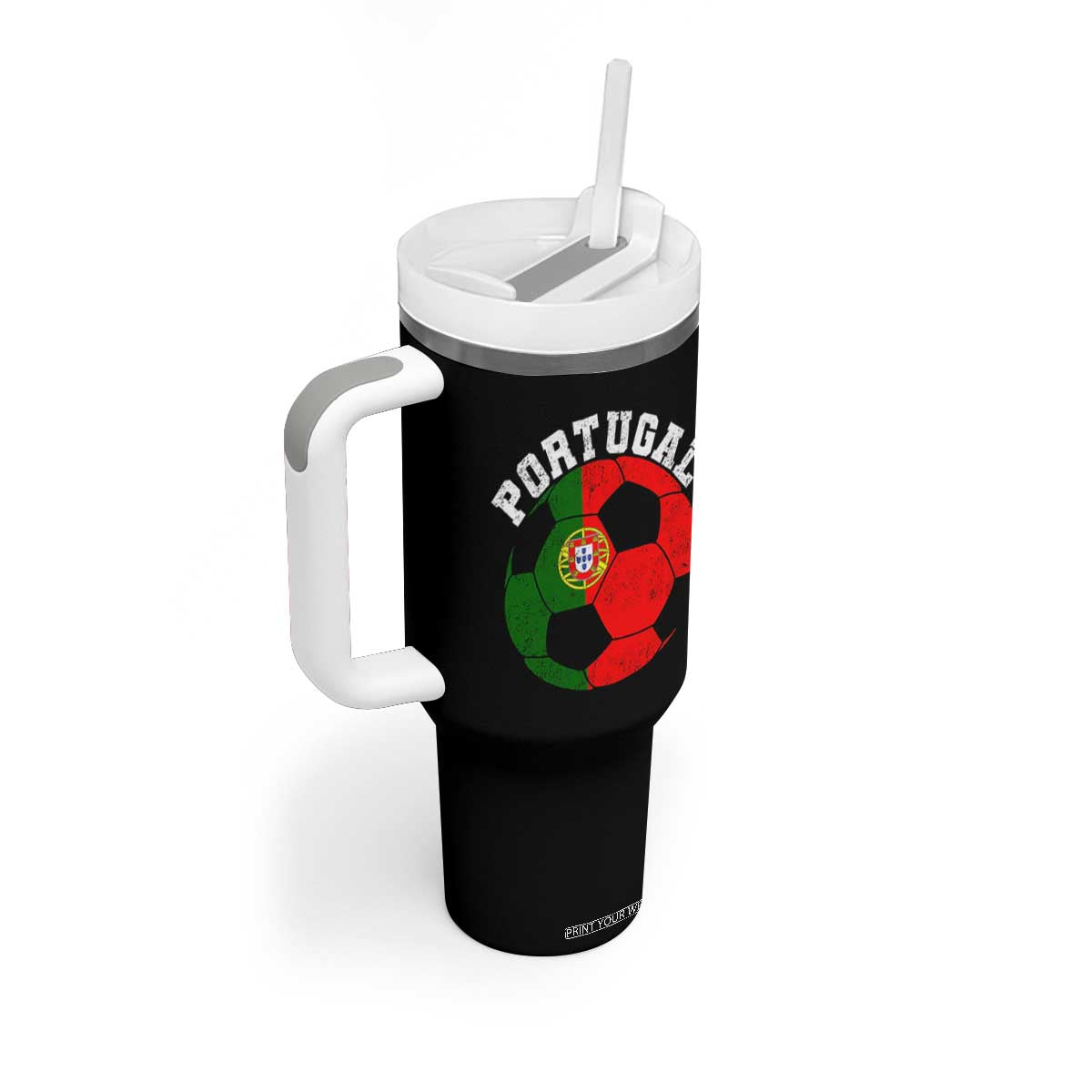 Portugal Soccer Tumbler With Handle Portuguese Flag Soccer Ball Futebol Football Fan TS10 Print Your Wear