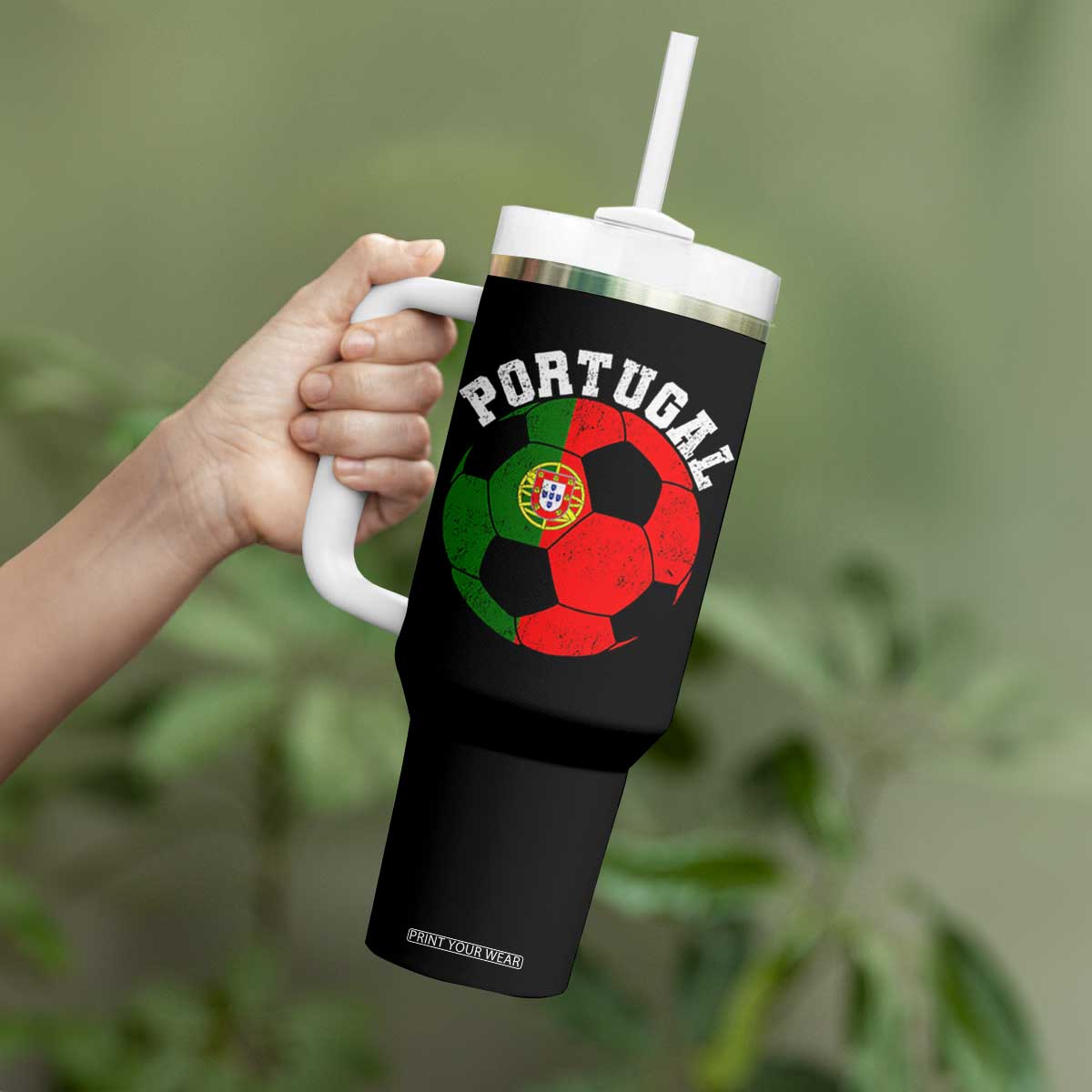 Portugal Soccer Tumbler With Handle Portuguese Flag Soccer Ball Futebol Football Fan TS10 Print Your Wear