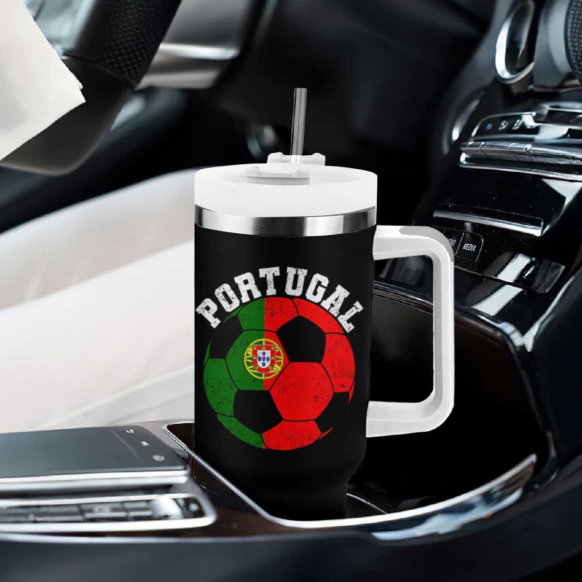 Portugal Soccer Tumbler With Handle Portuguese Flag Soccer Ball Futebol Football Fan TS10 Print Your Wear