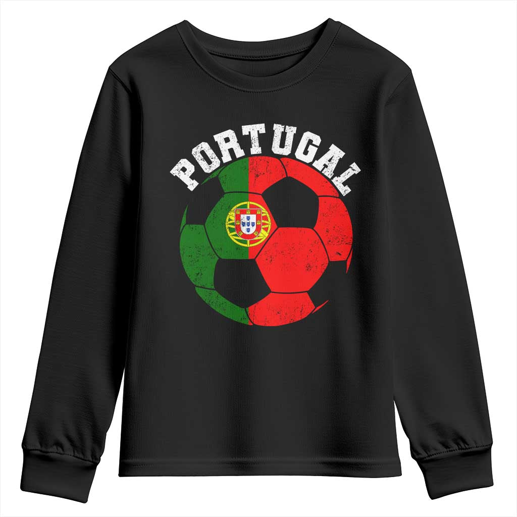 Portugal Soccer Youth Sweatshirt Portuguese Flag Soccer Ball Futebol Football Fan TS10 Black Print Your Wear