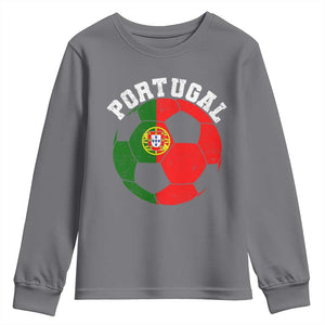 Portugal Soccer Youth Sweatshirt Portuguese Flag Soccer Ball Futebol Football Fan TS10 Charcoal Print Your Wear