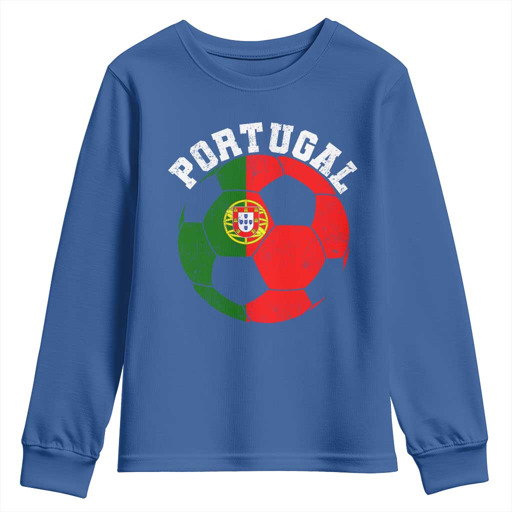 Portugal Soccer Youth Sweatshirt Portuguese Flag Soccer Ball Futebol Football Fan TS10 Royal Blue Print Your Wear
