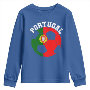 Portugal Soccer Youth Sweatshirt Portuguese Flag Soccer Ball Futebol Football Fan TS10 Royal Blue Print Your Wear